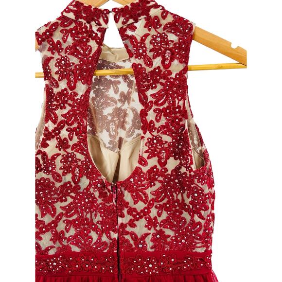 CITY TRIANGLES Women's Red Zippered Mini Lacy Party Dress Juniors 3‎ Formal - Picture 5 of 10